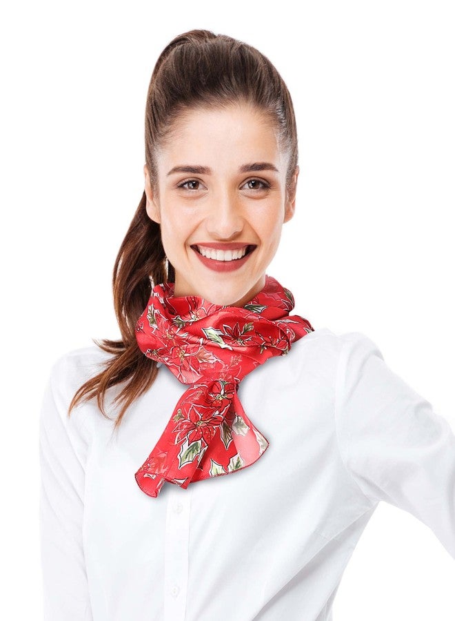 CBC Crown Christmas Scarf - Christmas Theme Candycane, Poinsettia Scarf Accessories, 13" x 60" Inches, Made In Korea (Poinsettia-Red) - Image 4